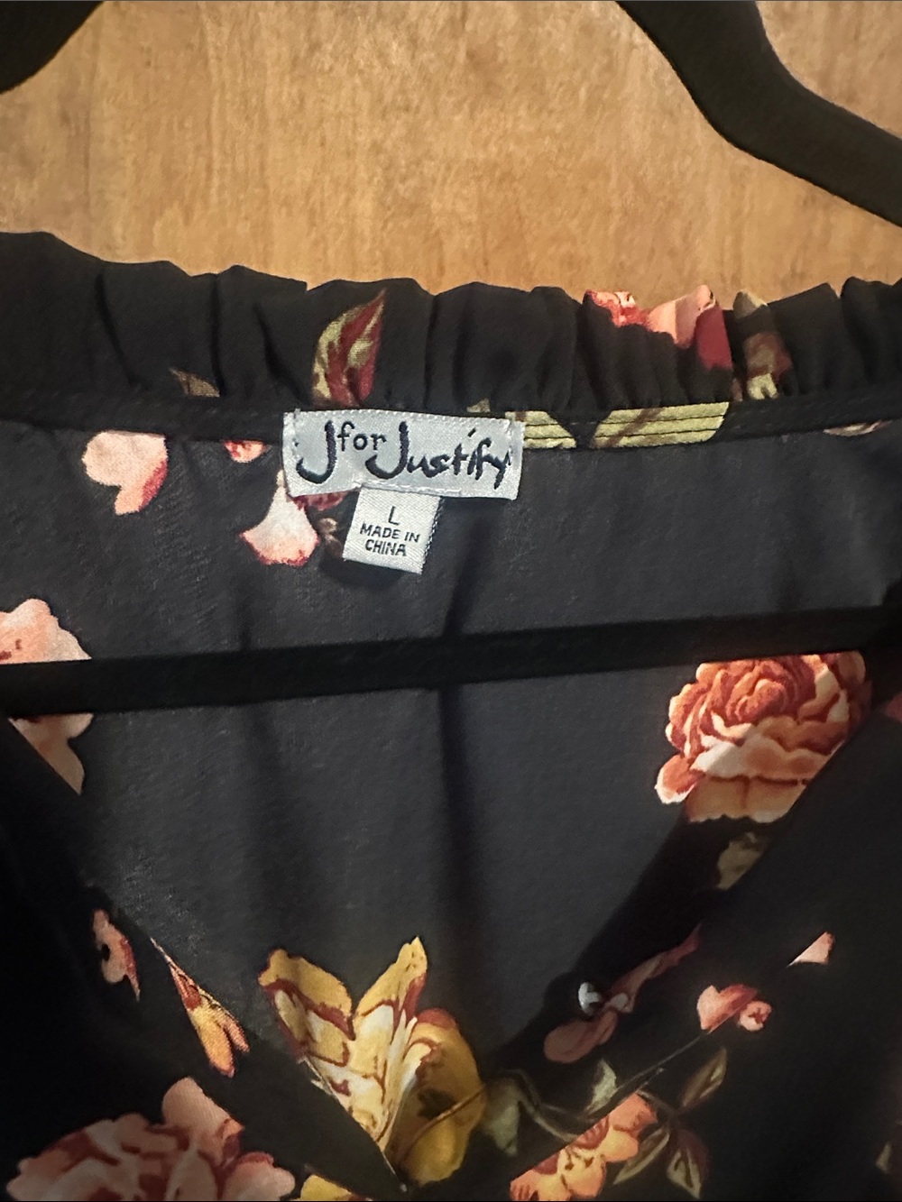 J for Justify Black Floral V-Neck Dress with Peach and Yellow Blooms - Picture 5 of 5